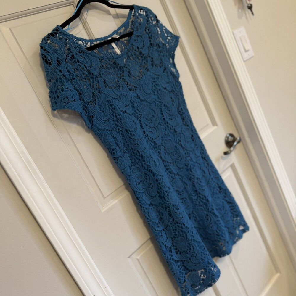 LC Lauren Conrad Women's Blue Sweetheart Neckline Crochet Lined Dress Size 14